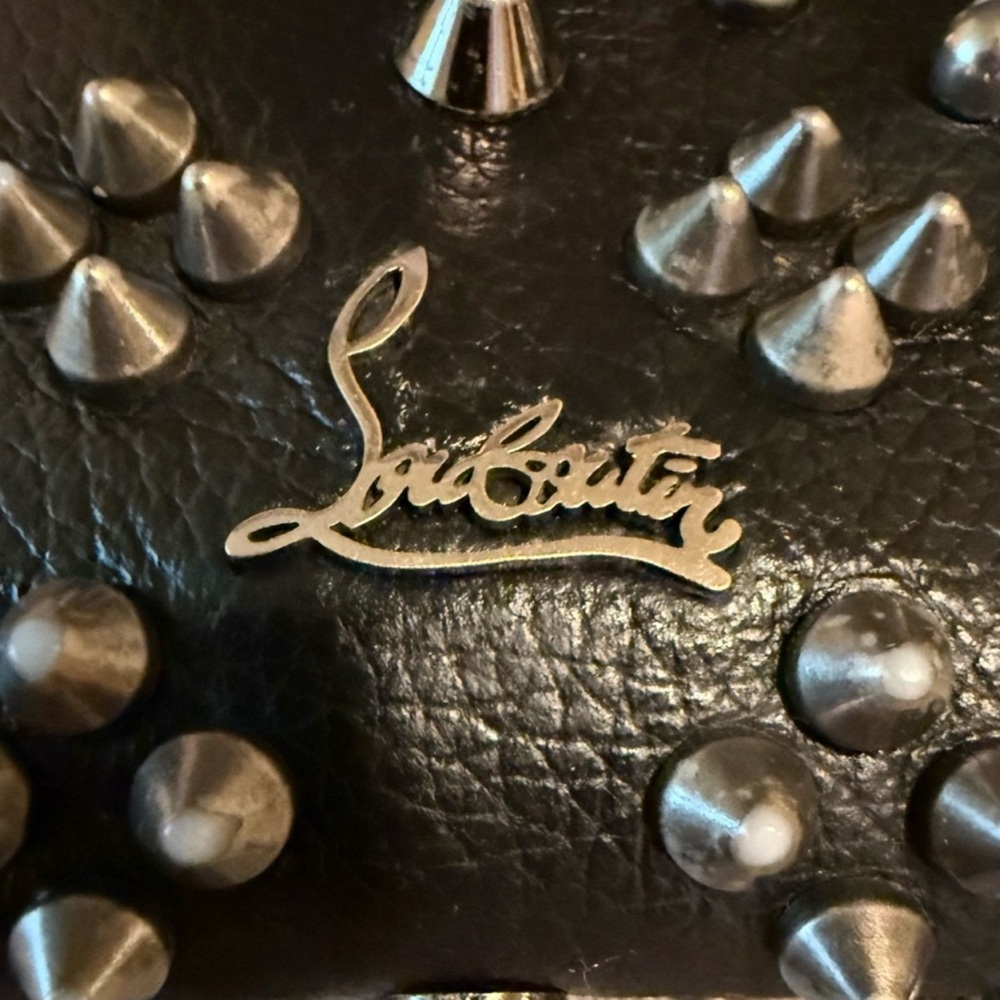 CHRISTIAN LOUBOUTIN BLACK GUN METAL PUNK ROCK DISTRESSED STUDDED WALLET - Picture 2 of 13